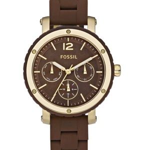 Fossil Watch BrownGold Silicon Band with BurtsBees